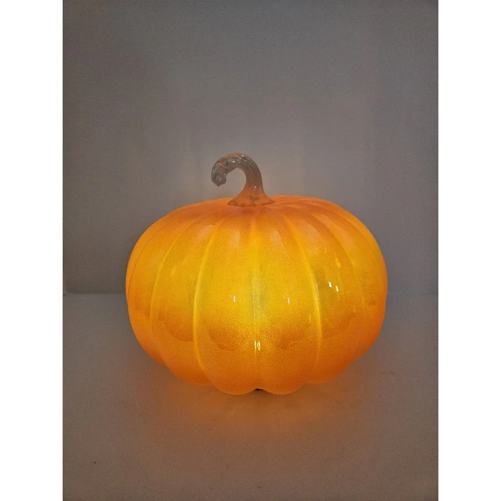 Orange Pink Iridescent Glass Pumpkin Light Up LED Amber Luster Fall Decor 8